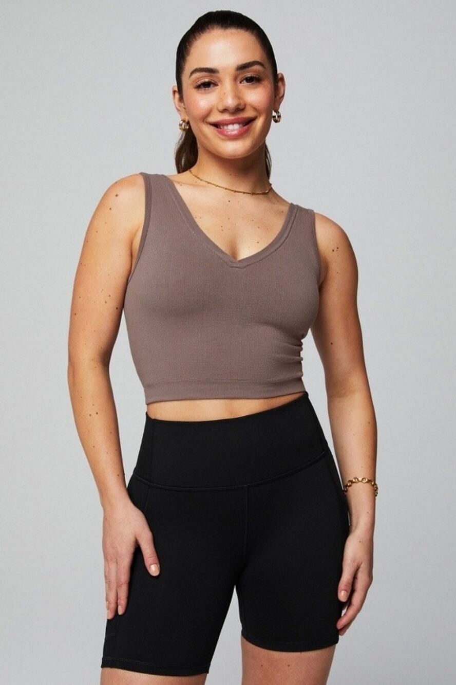 New Fabletics Cloud Seamless V-Neck Crop Tank Desert Shadows size M Women's